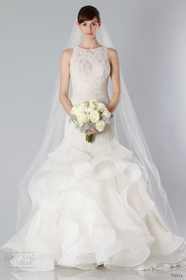 theia bridal fall 2013 2014 sleeveless wedding dress mermaid lace bodice