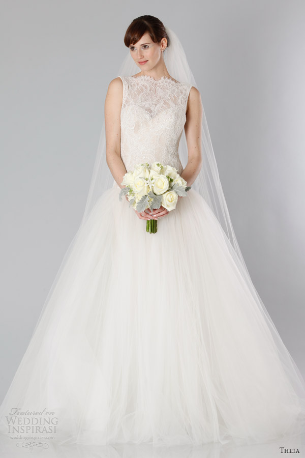 theia bridal fall 2013 2014 white collection sleeveless lace illusion ball gown