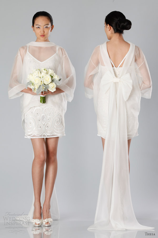 theia wedding dresses fall 2013 beaded double strap dress sheer long sleeve coat overlay train