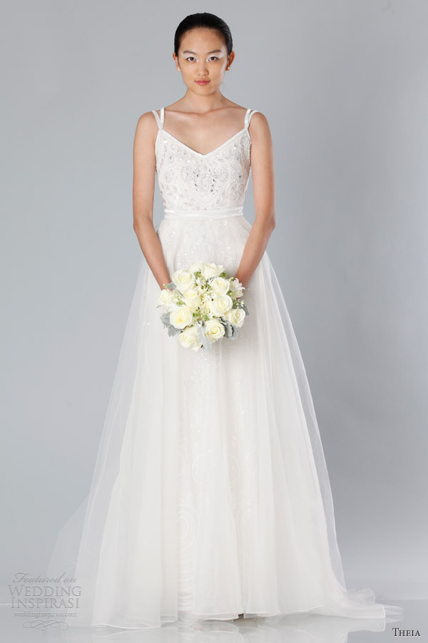 theia wedding dresses fall 2013 beaded double strap gown tulle overlay