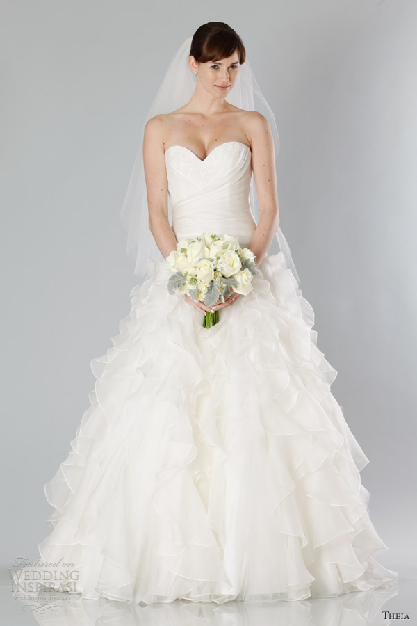 theia wedding dresses fall 2013 strapless gown ruffle skirt sweetheart neckline