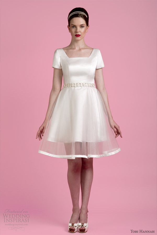 tobi hannah 2014 fairy short sleeve satin wedding dress