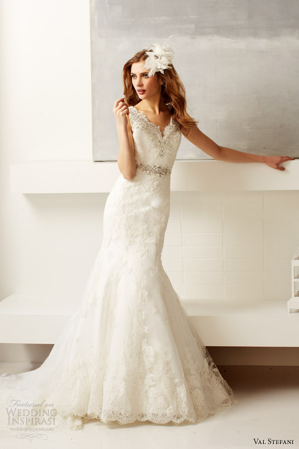 val stefani bridal fall 2013 wedding dress style d8047 sleeveless lace scallop neckline