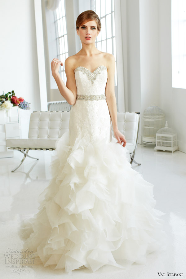 val stefani fall 2013 bridal strapless organza mermaid wedding dress d8045 