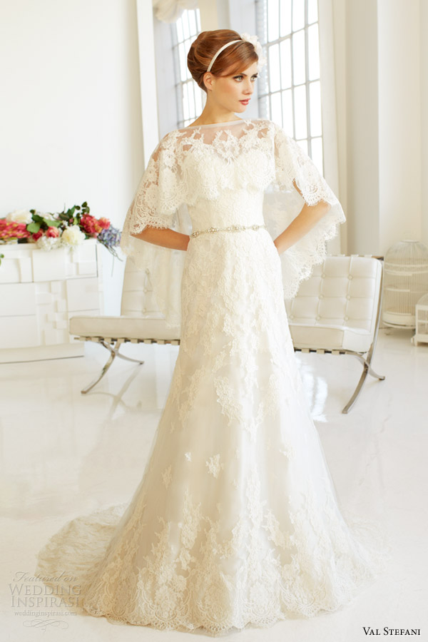 val stefani fall 2013 bridal strapless wedding dress d8041 lace capelet