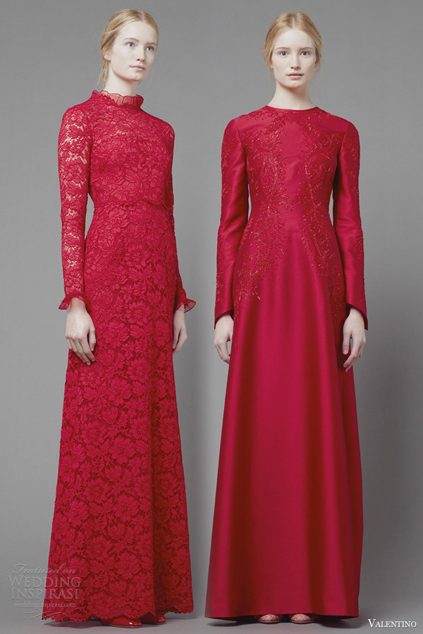valentino fall 2013 2014 long sleeve red dresses