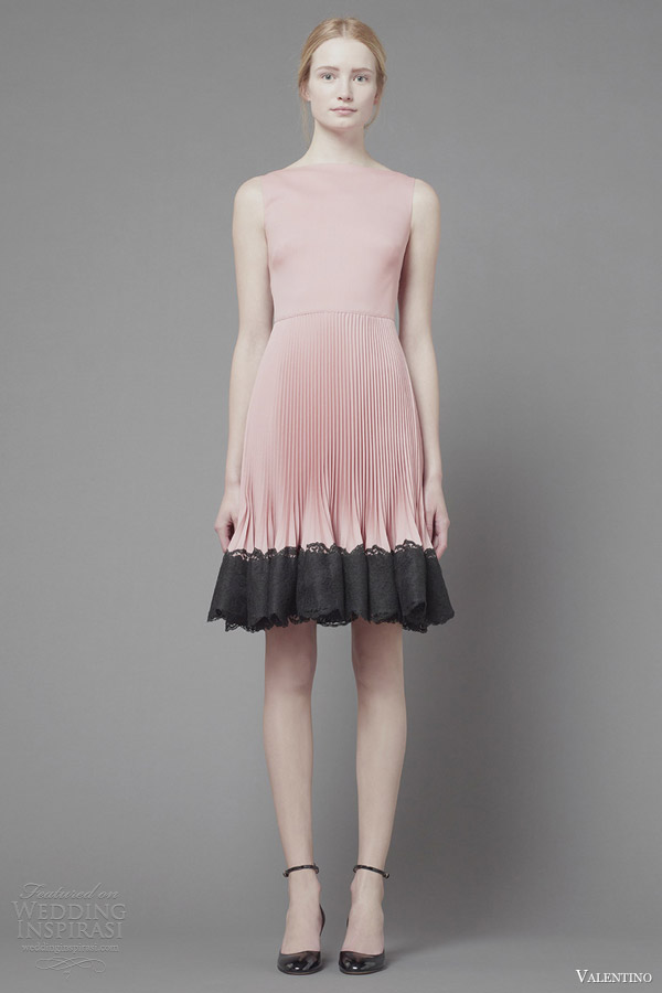 valentino fall 2013 2014 ready to wear short dress pink black pleated lace
