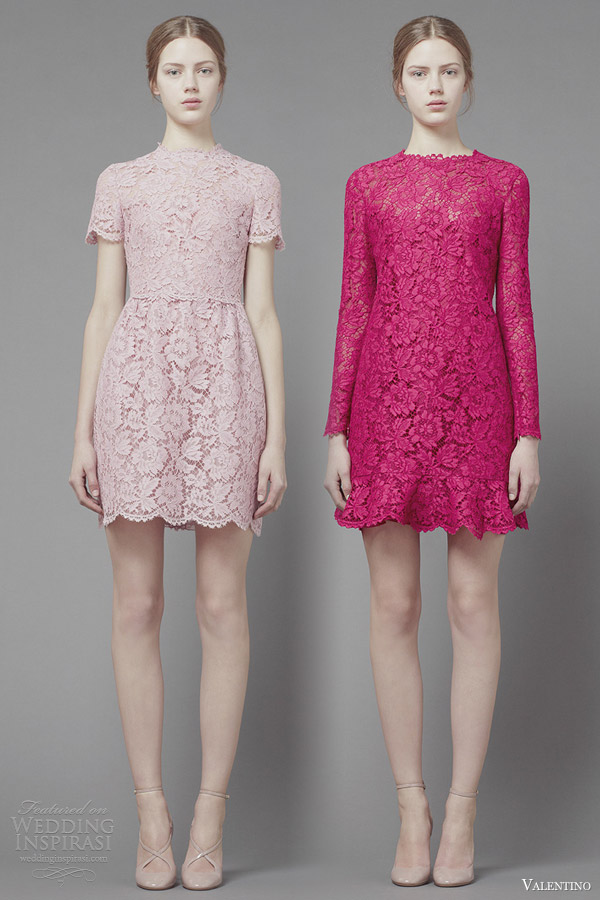 valentino fall 2013 2014 ready to wear short lace dresses sleeves pink fuschia