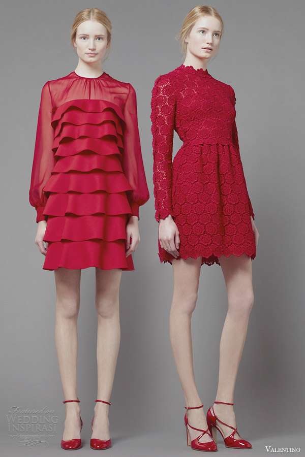 valentino fall 2013 2014 red long sleeve dresses short