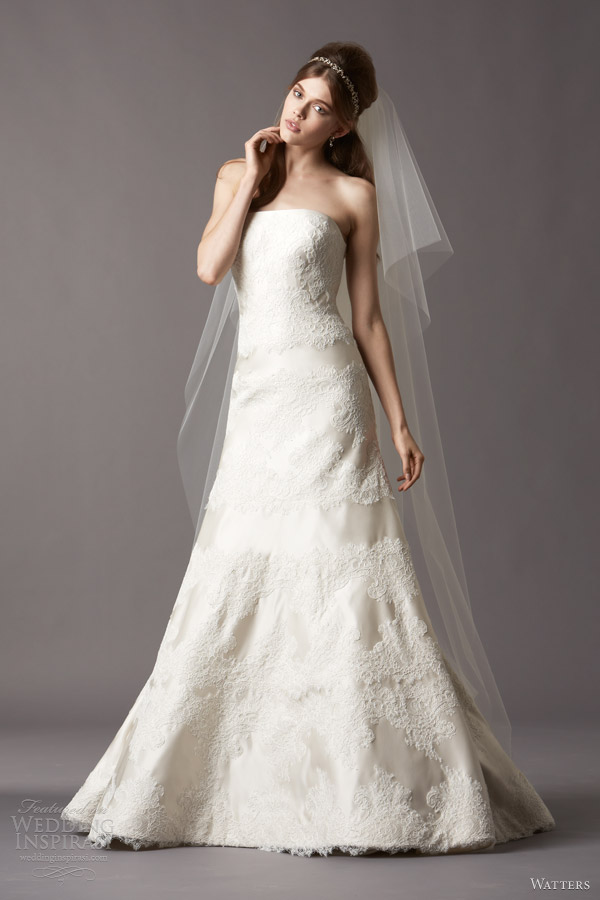 watters spring 2014 tilda strapless corded lace border wedding dress 4020b