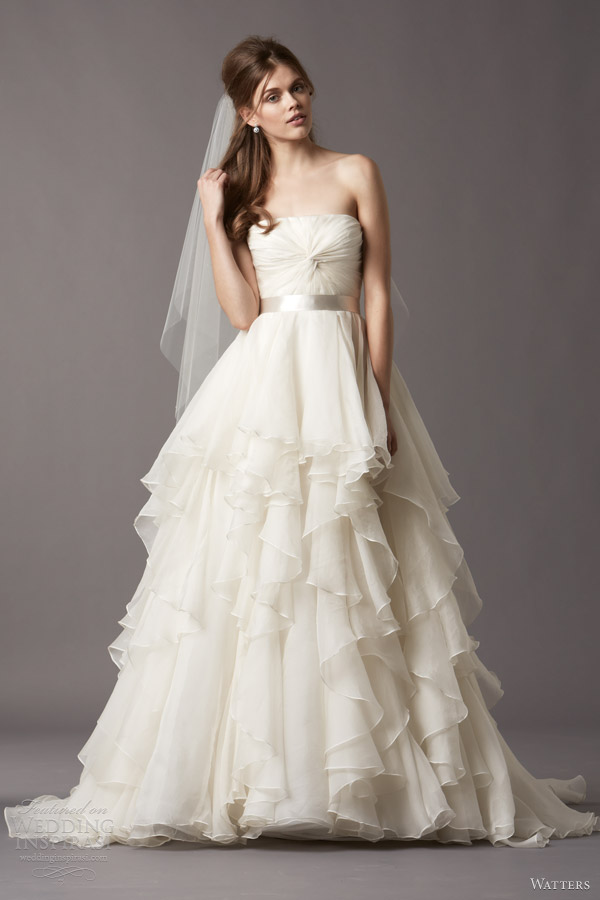 watters wedding dresses fall 2013 brooke strapless ball gown tiered skirt