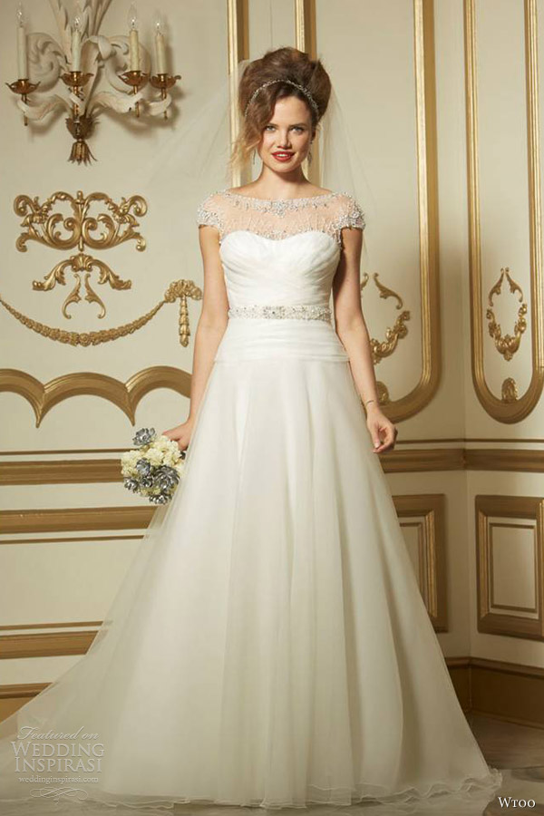 wtoo wedding dresses fall 2013 2014 pandora cap sleeve illusion neckline gown