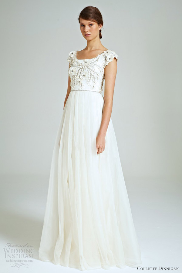 collette dinnigan bridal 2014 magical wonderland silk diamond petals embroidered wedding dress cap sleeves