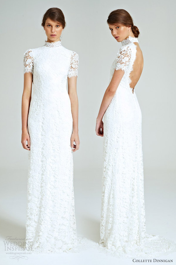 collette dinnigan bridal 2014 magical wonderland snowflakes short sleeve wedding dress keyhole back
