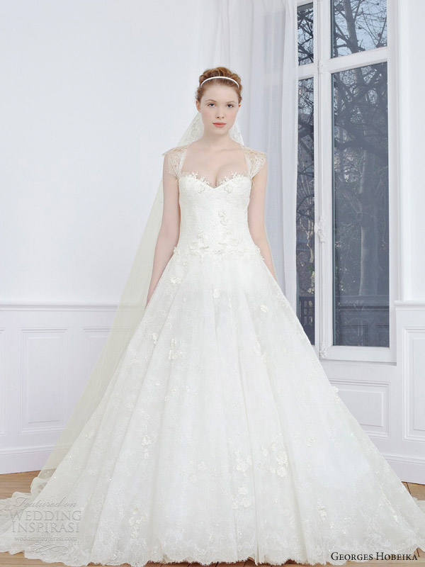 georges hobeika 2013 bridal a line wedding dress cap sleeves straps