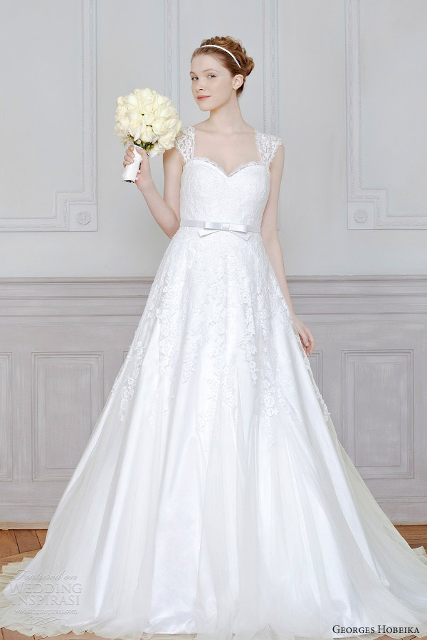 georges hobeika bridal 2013 wedding dress lace cap sleeves straps