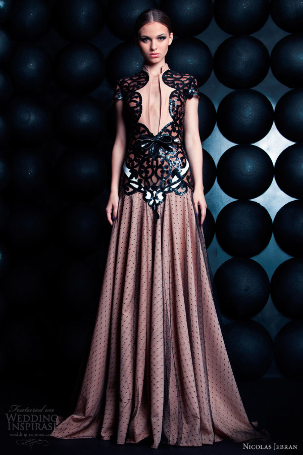 nicolas jebran couture spring summer 2013 short sleeve black gown