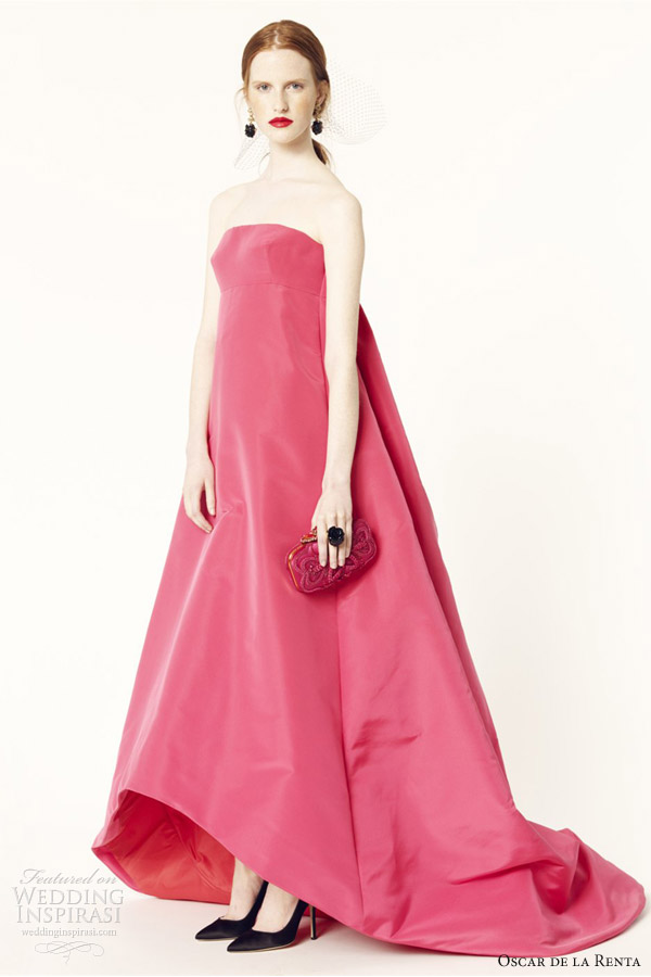 oscar de la renta 2014 resort amaranth silk faille watteau strapless gown