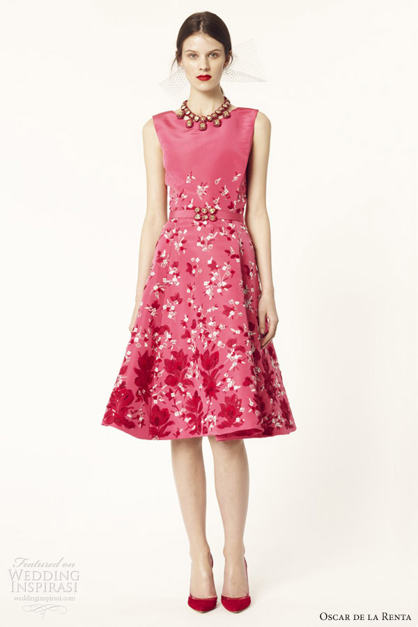 oscar de la renta 2014 resort sleeveless amaranth silk faille embroidered dress