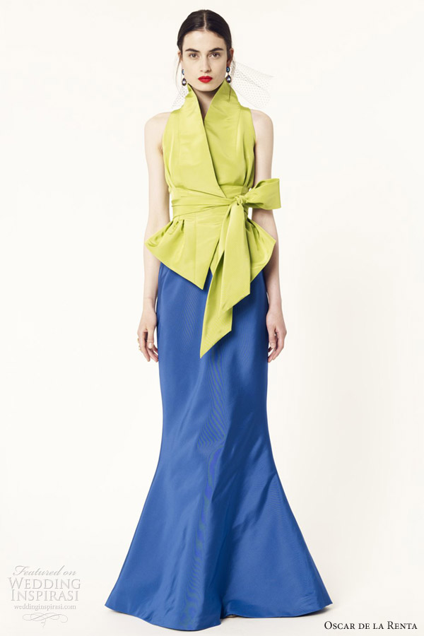 oscar de la renta 2014 resort sleeveless apple indigo gown