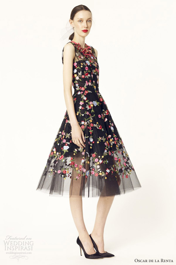 oscar de la renta 2014 resort sleeveless floral black dress