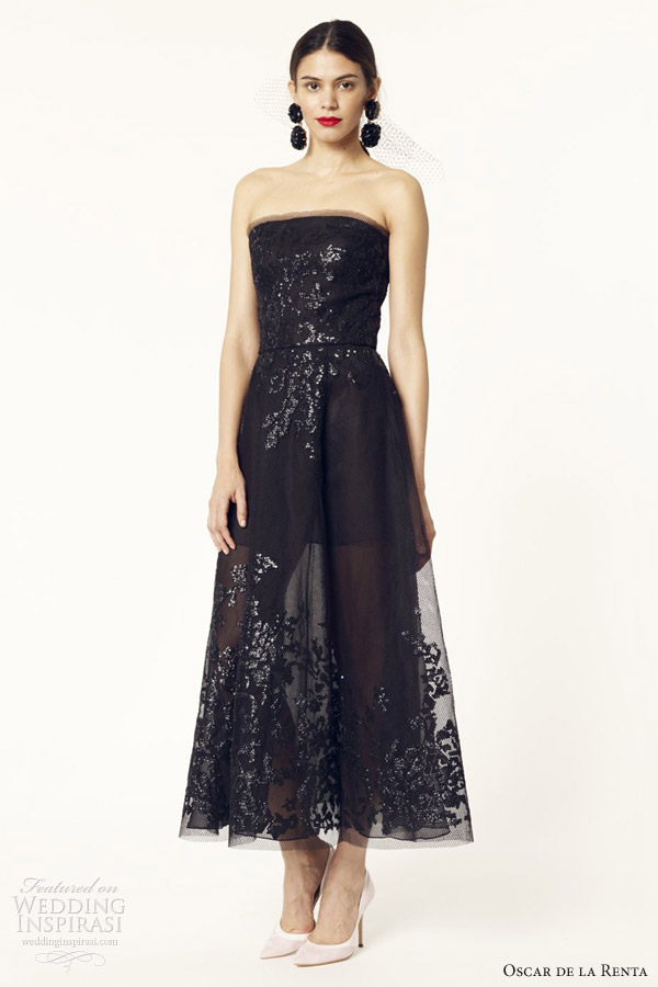 oscar de la renta 2014 resort strapless black dress