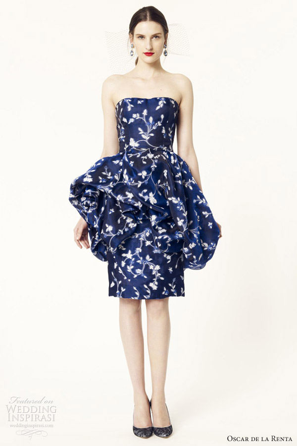 oscar de la renta resort 2014 strapless blue short dress