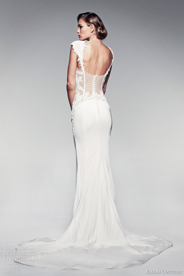 pallas couture 2014 fleur blanche angelika wedding dress cap sleeves back view train