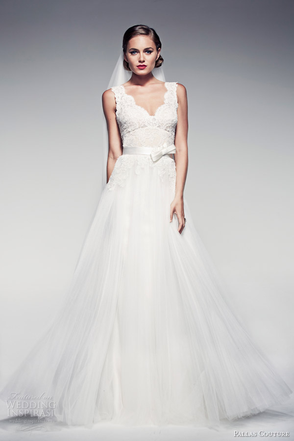 pallas couture bridal 2014 fleur blanche amabelle sleeveless lace bodice wedding dress