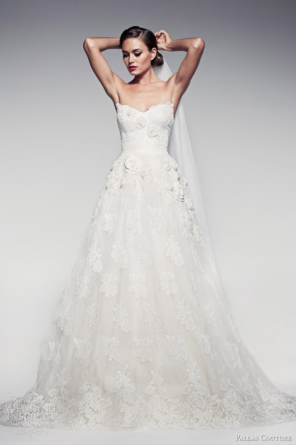 pallas couture bridal 2014 fleur blanche cappucina lace strapless wedding dress
