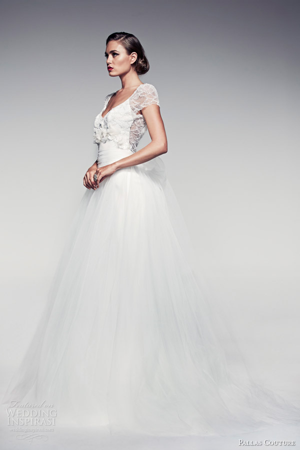 pallas couture wedding dresses 2014 fleur blanche bridal maiya short sleeve detachable tulle skirt ball gown