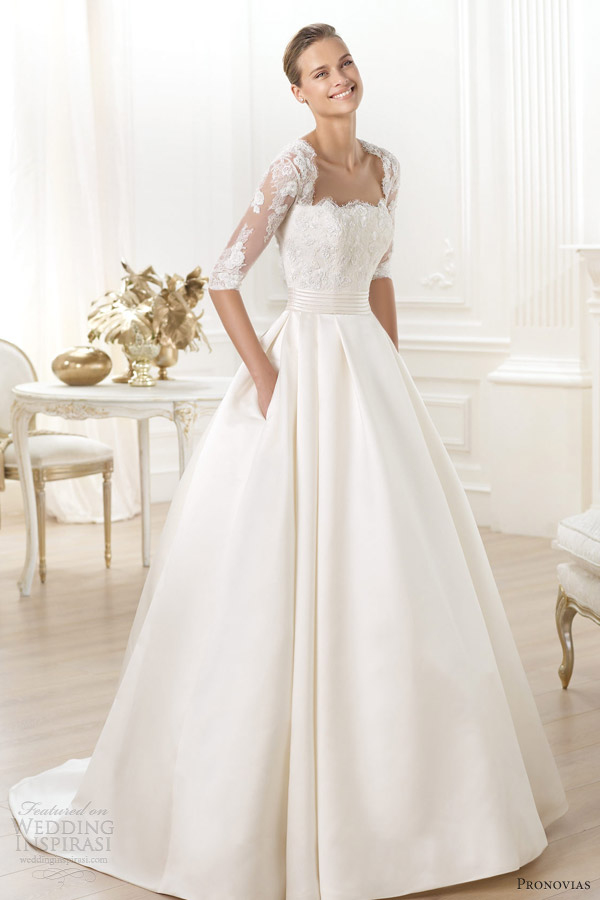 pronovias 2014 costura leslie sleeve wedding dress ball gown pockets