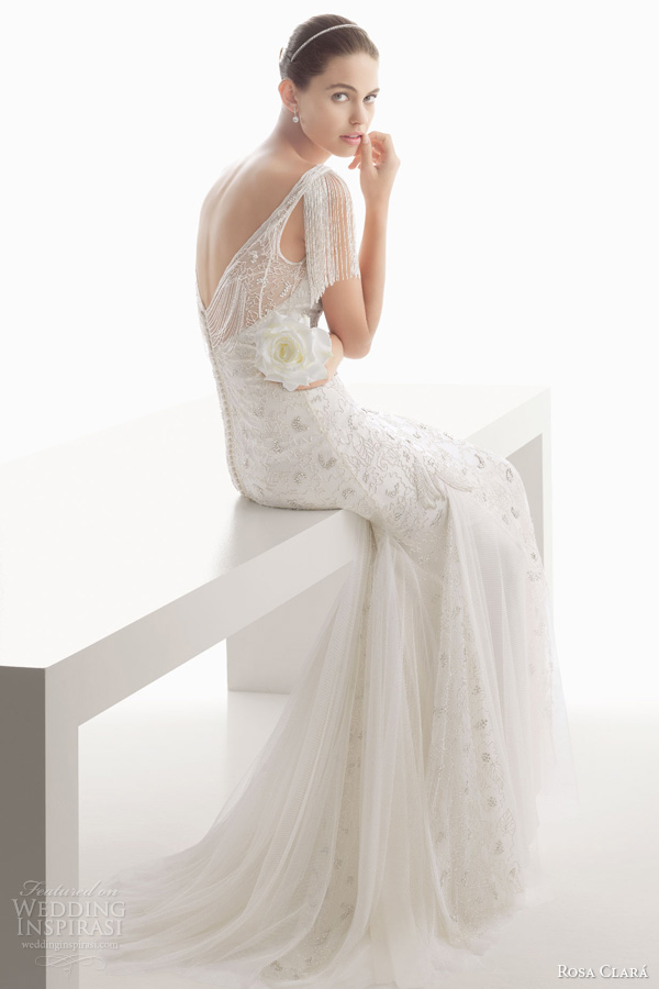 rosa clara 2014 bridal clio beaded fringe flutter sleeve wedding dress