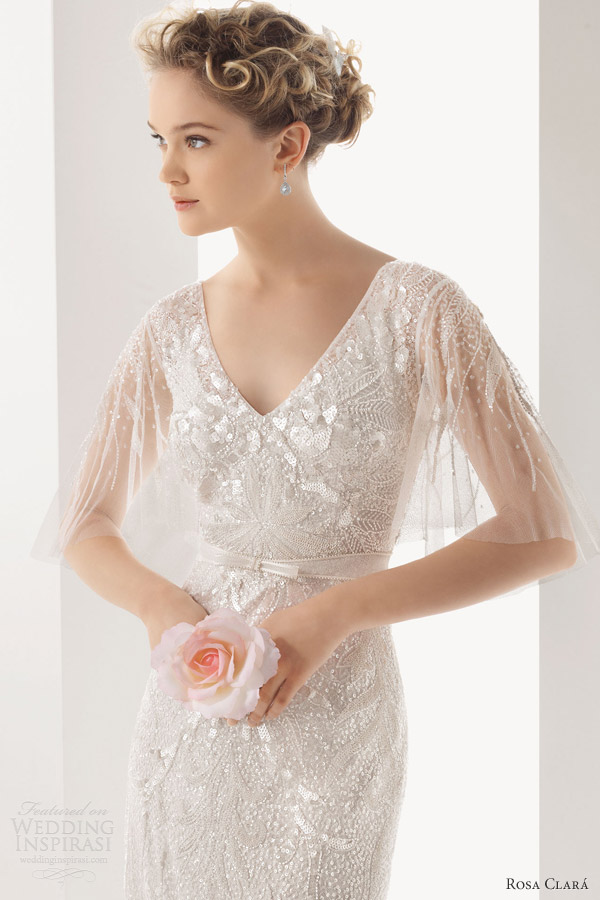 rosa clara 2014 soft ubela beaded wedding dress bodice flutter sleeves