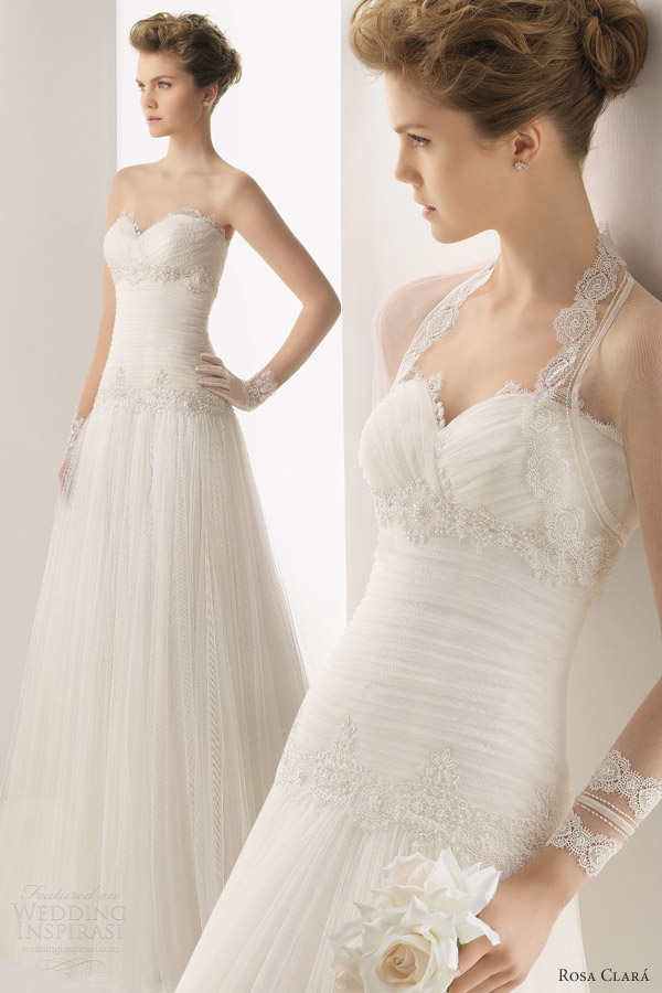 rosa clara 2014 soft universo strapless wedding dress sheer lace bolero jacket