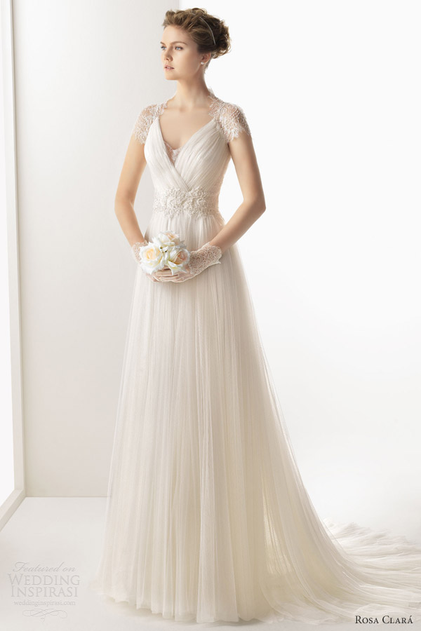 rosa clara 2014 soft wedding dresses unax scalloped cap sleeve lace back gown illusion back front view