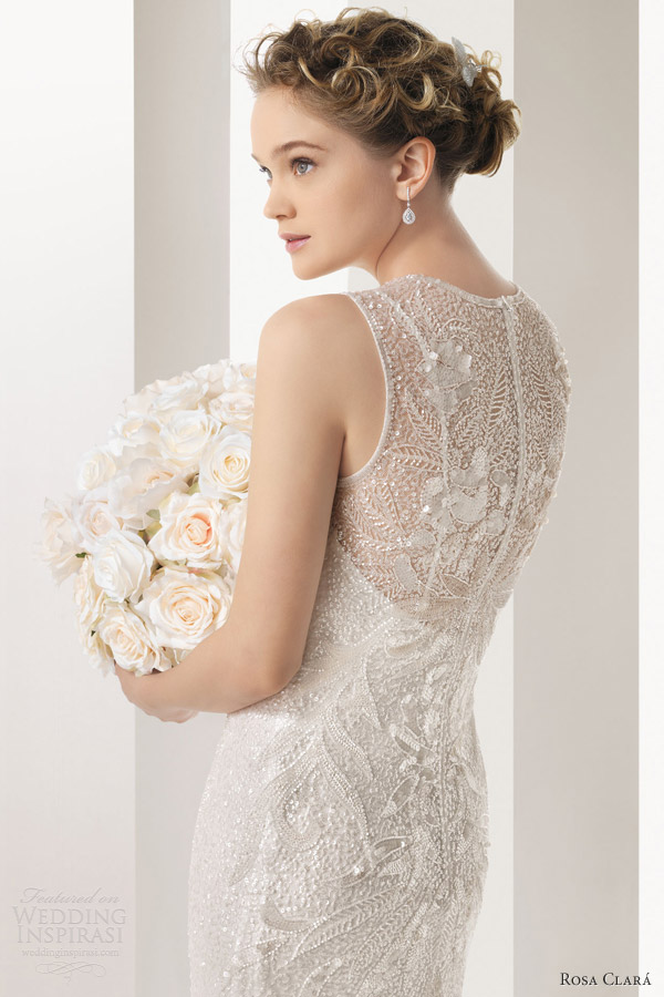 rosa clara bridal 2014 soft ulric sleeveless high neck beaded sheath wedding dress illusion portrait back