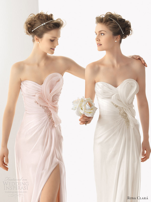 rosa clara pink wedding dresses 2014 soft uval strapless slit gown