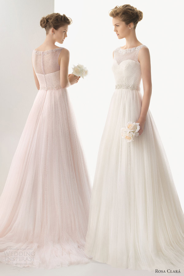 soft by rosa clara 2014 umara pink white ivory wedding dress sleeveless bateau boat neck romantic