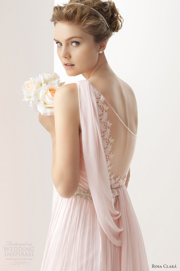 soft by rosa clara color wedding dresses 2014 ursina pink white ivory one shoulder draped gown illusion back