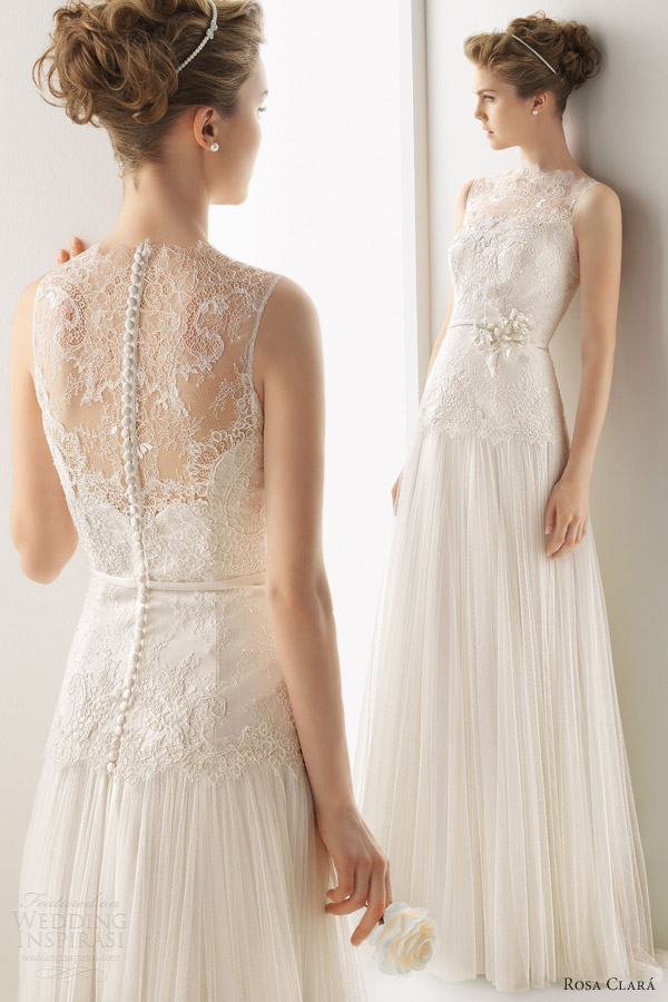 soft by rosa clara wedding dresses 2014 unicor sleeveless lace illusion neckline gown