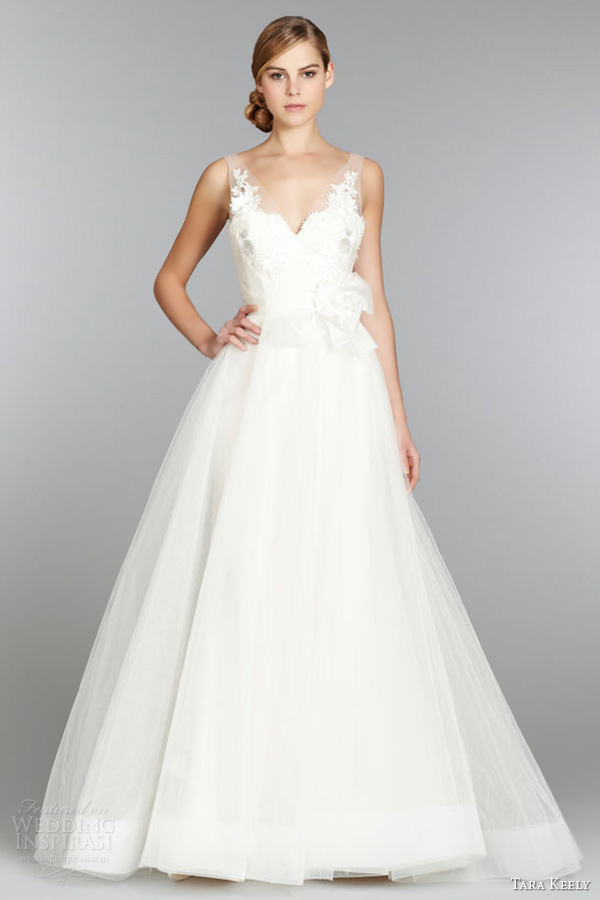 tara keely bridal fall 2013 sleeveless ball gown wedding dress trumpet skirt illusion v neck lace horsehair hem style 2353