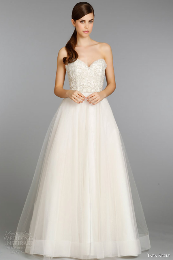 tara keely bridal fall 2013 strapless tulle ball gown wedding dress beaded embroidered sweetheart neckline chapel train style 2360