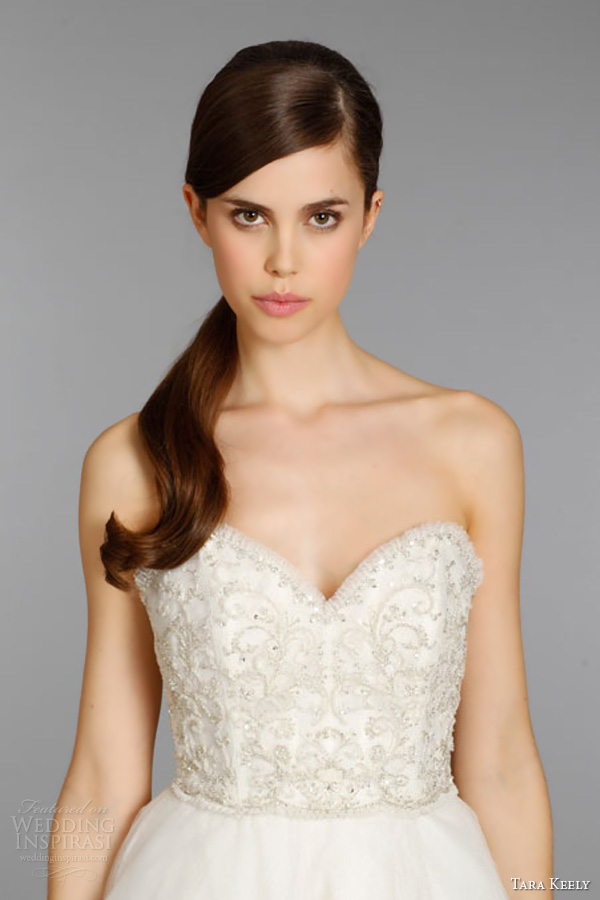 tara keely wedding dresses fall 2013 bridal strapless tulle ball gown beaded embroidered sweetheart neckline chapel train style 2360