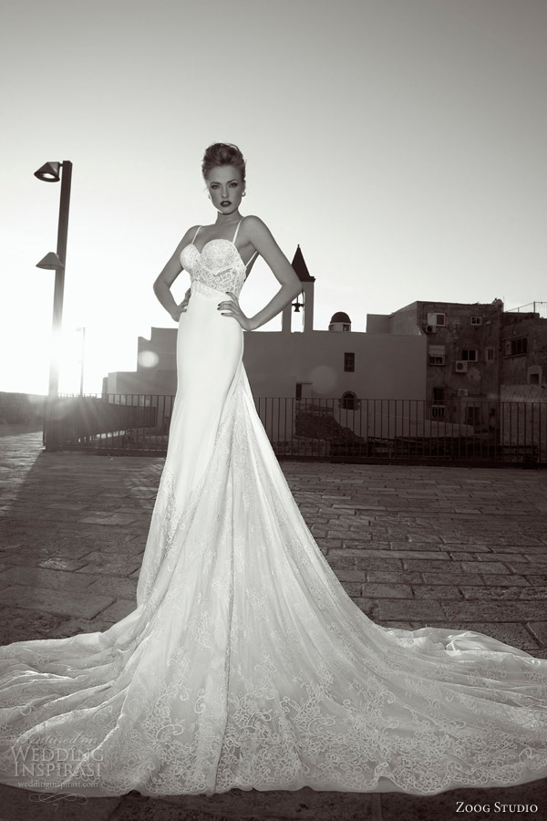 zoog bridal studio 2013 wedding dress spaghetti straps full view train