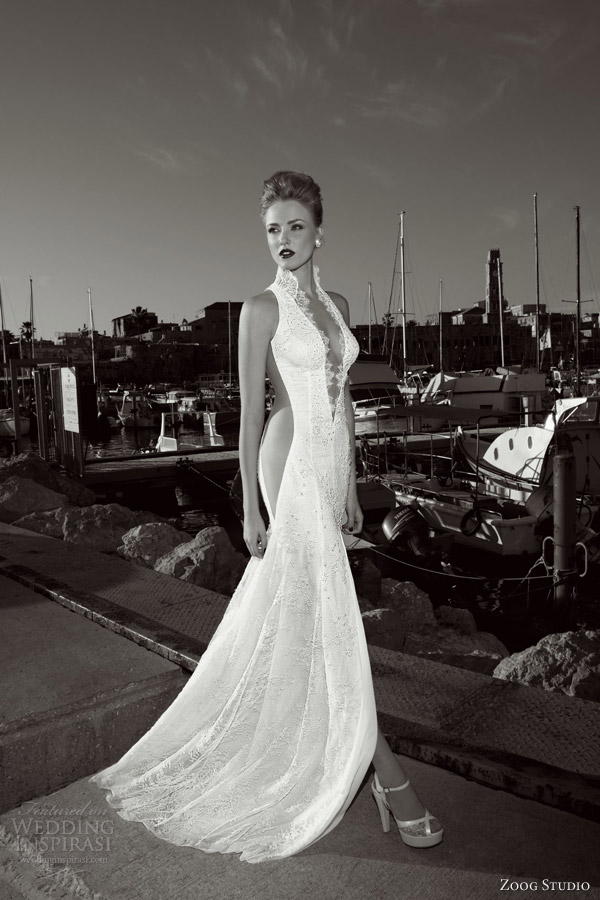 zoog studio 2013 bridal sleeveless halter collar sexy wedding dress sheer insert