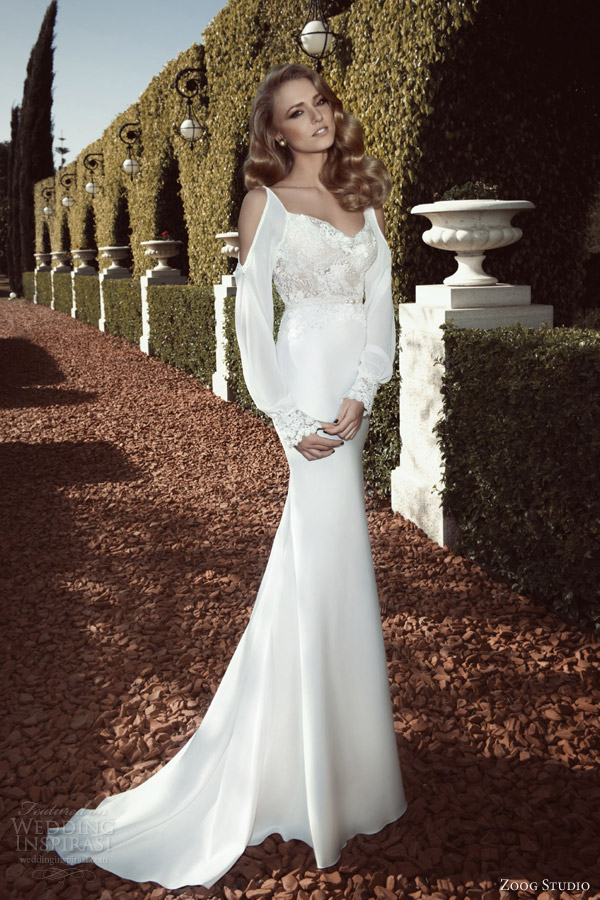 zoog studio bridal 2013 long sleeve wedding dress cutout shoulders