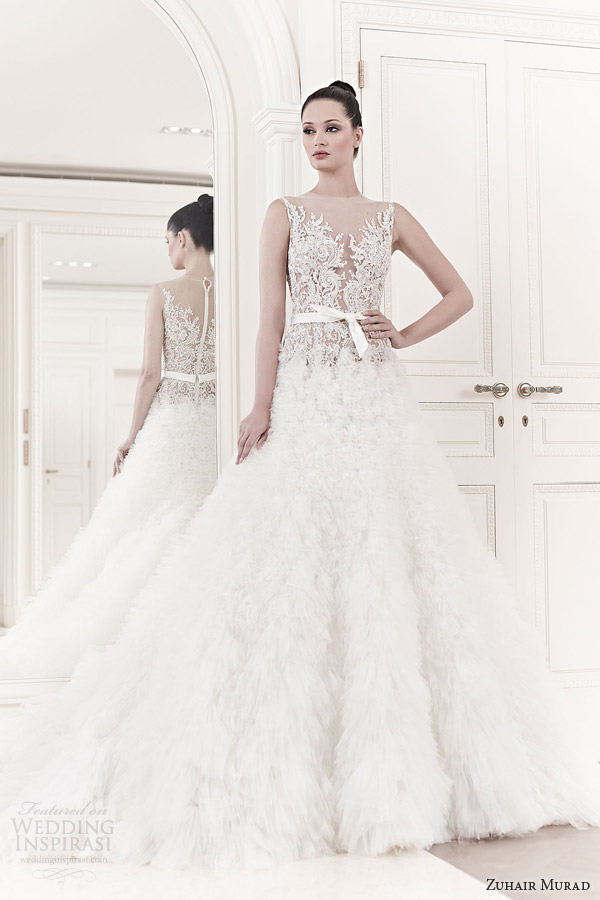 zuhair murad 2014 bridal elsa sleeveless illusion bodice wedding dress