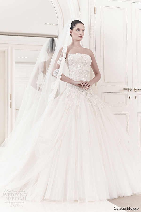 zuhair murad bridal 2014 amelia strapless drop waist ball gown wedding dress