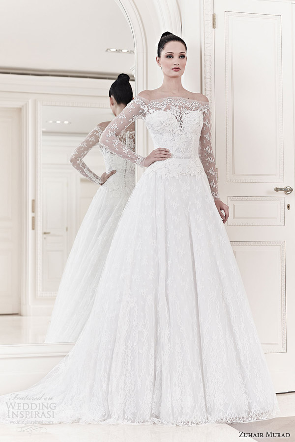 zuhair murad wedding dresses 2014 bridal aurora off shoulder illusion long sleeve wedding dress